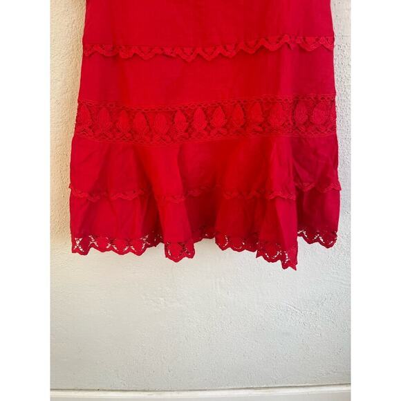 Anthropologie Endless Rose Women's  Red Plunging Neck Lace Trim Dress, M - Picture 11 of 14